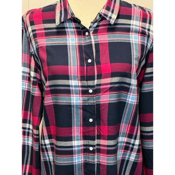 Tommy Hilfiger Tunic Blouse Button-Up Long Sleeve Women’s L Navy/Fuchsia/White - Picture 3 of 9